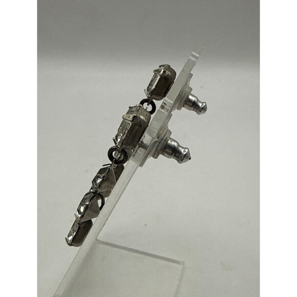 Vintage Rhinestone Drop Dangle Earrings Silver Tone Post Back - Picture 4 of 7